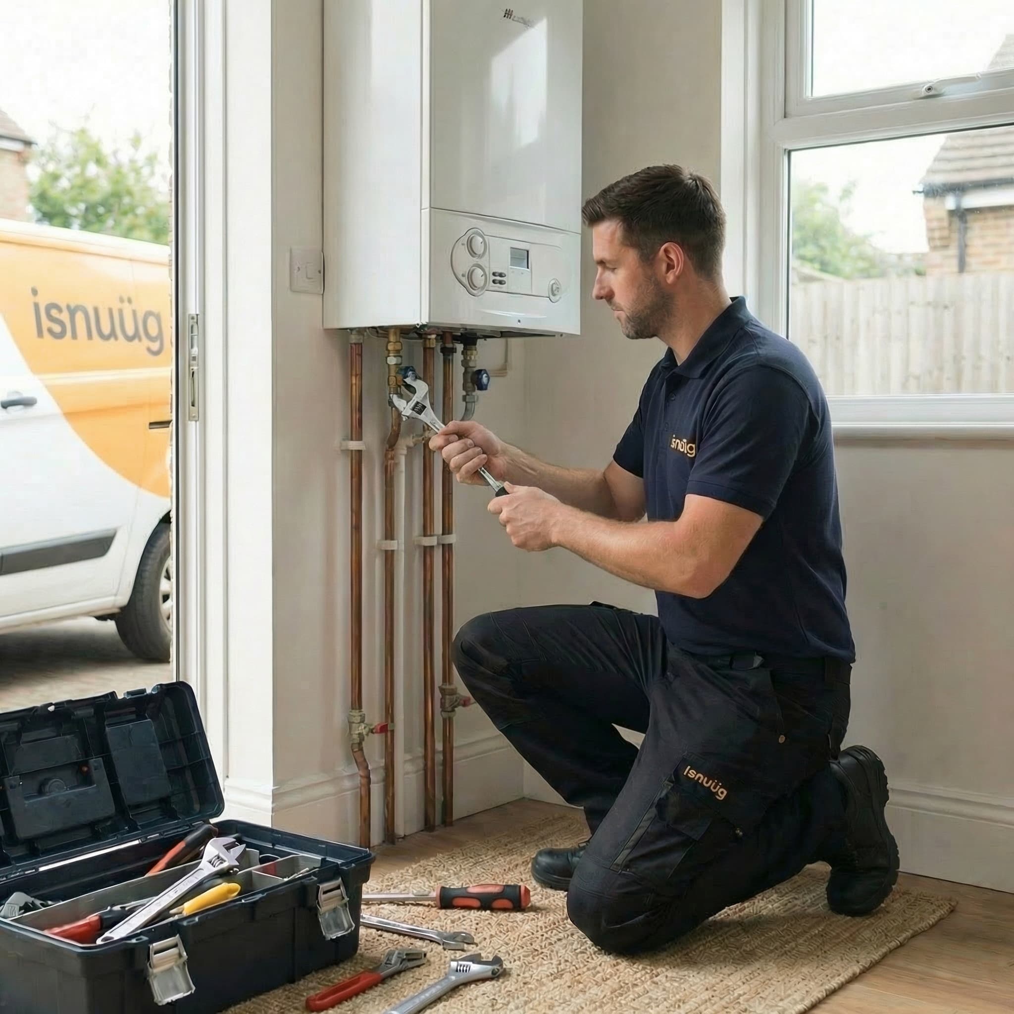 Engineer installing a boiler